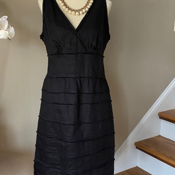 Talbots Tiered Black Linen Dress 10 - Picture 3 of 8